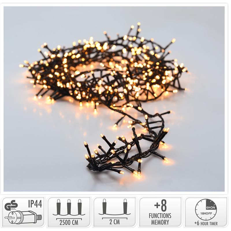 Micro Cluster Met Haspel - 1250 Led - 25 Meter - Met Timer - Extra Warm Wit