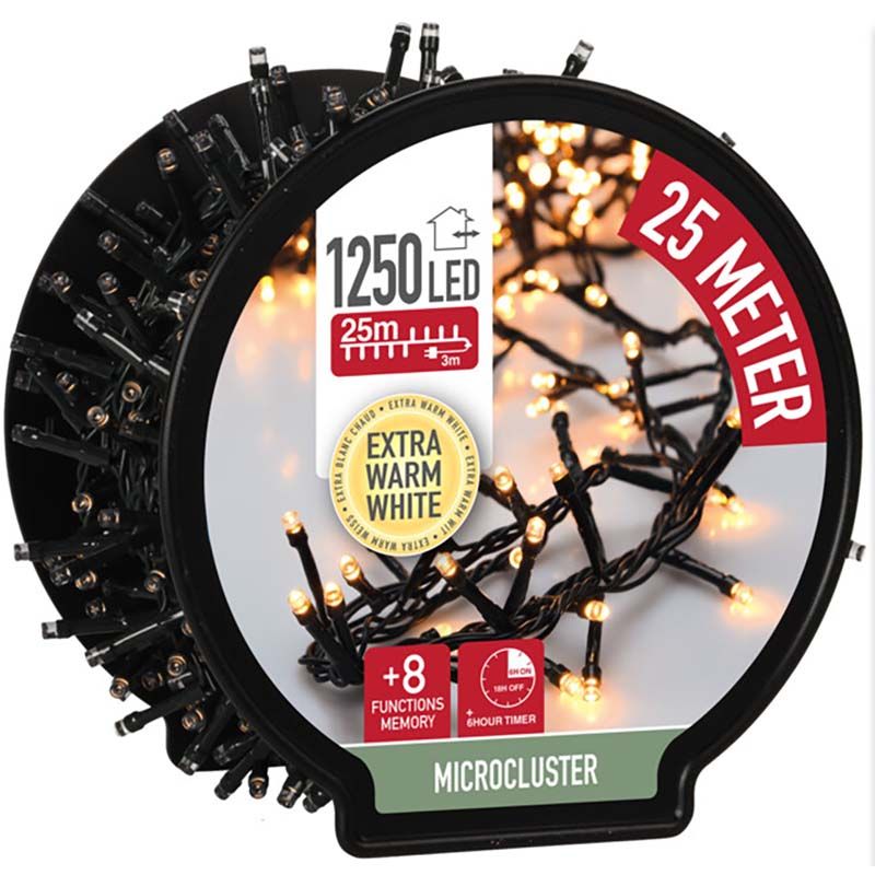 Micro Cluster Met Haspel - 1250 Led - 25 Meter - Met Timer - Extra Warm Wit