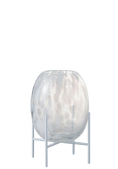J-LINE VASE ON BASE DOT GLASS TRANSPARENT/WHITE SMALL