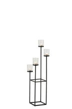 J-LINE KAARSENHOUDER 4 DELEN METAAL/GLAS ZWART - Tuincentrum Lopik