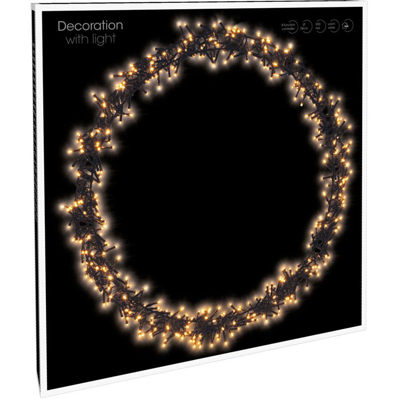 Kerstring Met Verlichting - 300 Led - Ø38 Cm - Extra Warm Wit - 8 Lichtfuncties - Voor Binnen En Buiten