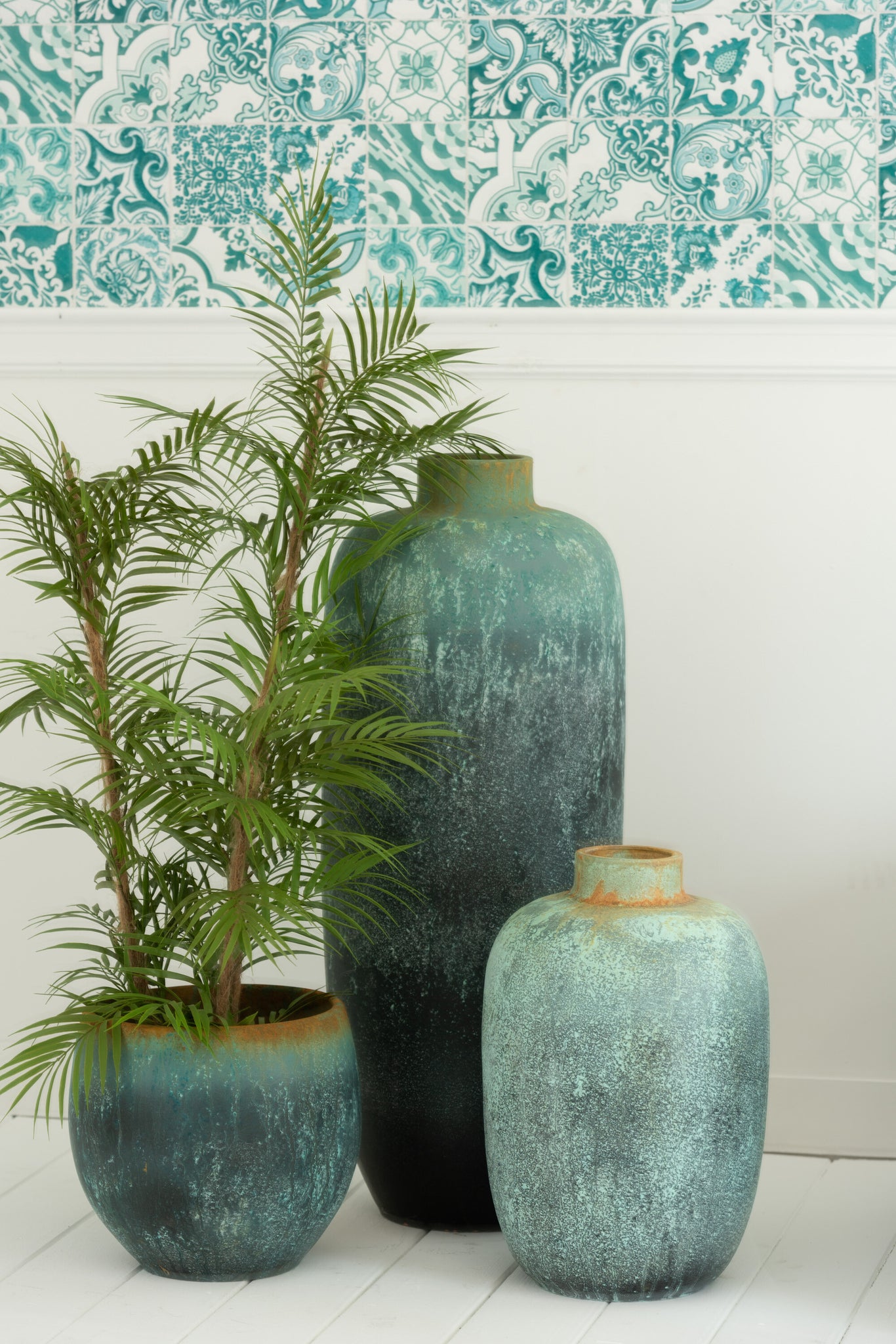 J-LINE VASE VINTAGE CERAMIC AZURE LARGE - Tuincentrum Lopik