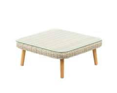 MIRA LOUNGE CORNER TABLE 80X80X40CM ALU LICHTGEEL WICKER WIT NATUREL ACACIA TEAK LOOK GLASPLAAT