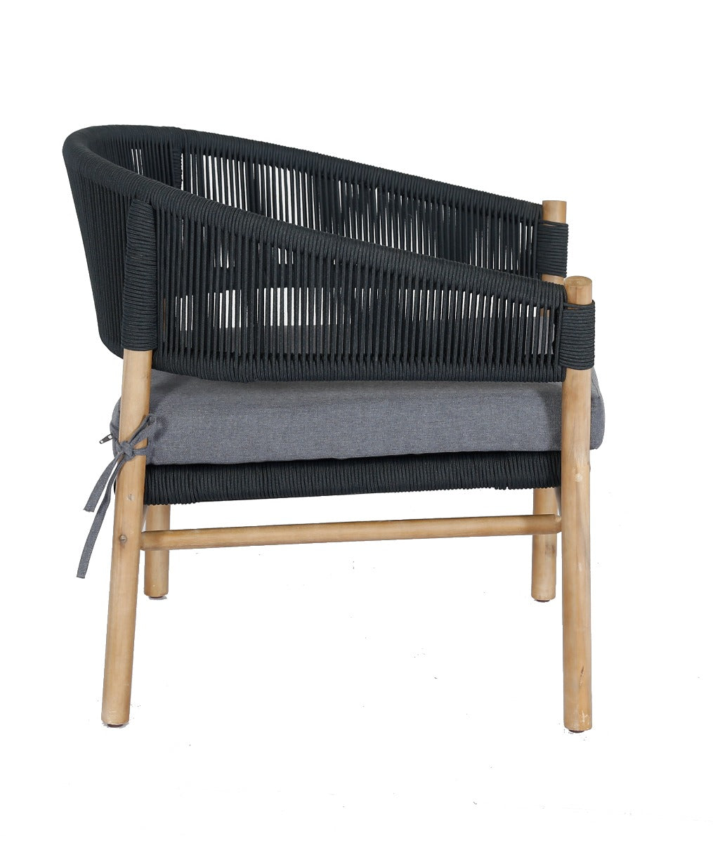 DENVER COFFEE CHAIR ALU ANTRACIET ROPE 4.5MM ANTRACIET ACACIA LIGHT TEAK LOOK ROYAL ANTHRACITE KUSSENS