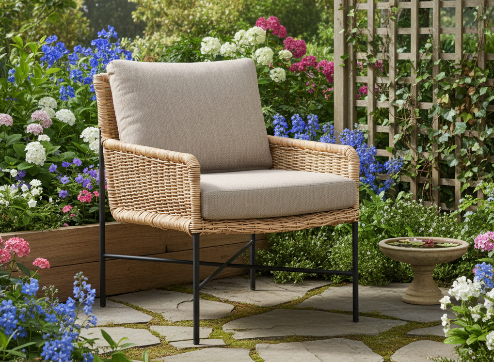 ESTORIL LOUNGESTOEL ZWART RATTAN