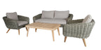 SERRANO LOUNGESET 4-DELIG ALU GRIJS / WICKER ROUND 10MM GREEN FADED GREY / ACACIA LIGHT TEAK LOOK