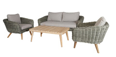 SERRANO LOUNGESET 4-DELIG ALU GRIJS / WICKER ROUND 10MM GREEN FADED GREY / ACACIA LIGHT TEAK LOOK