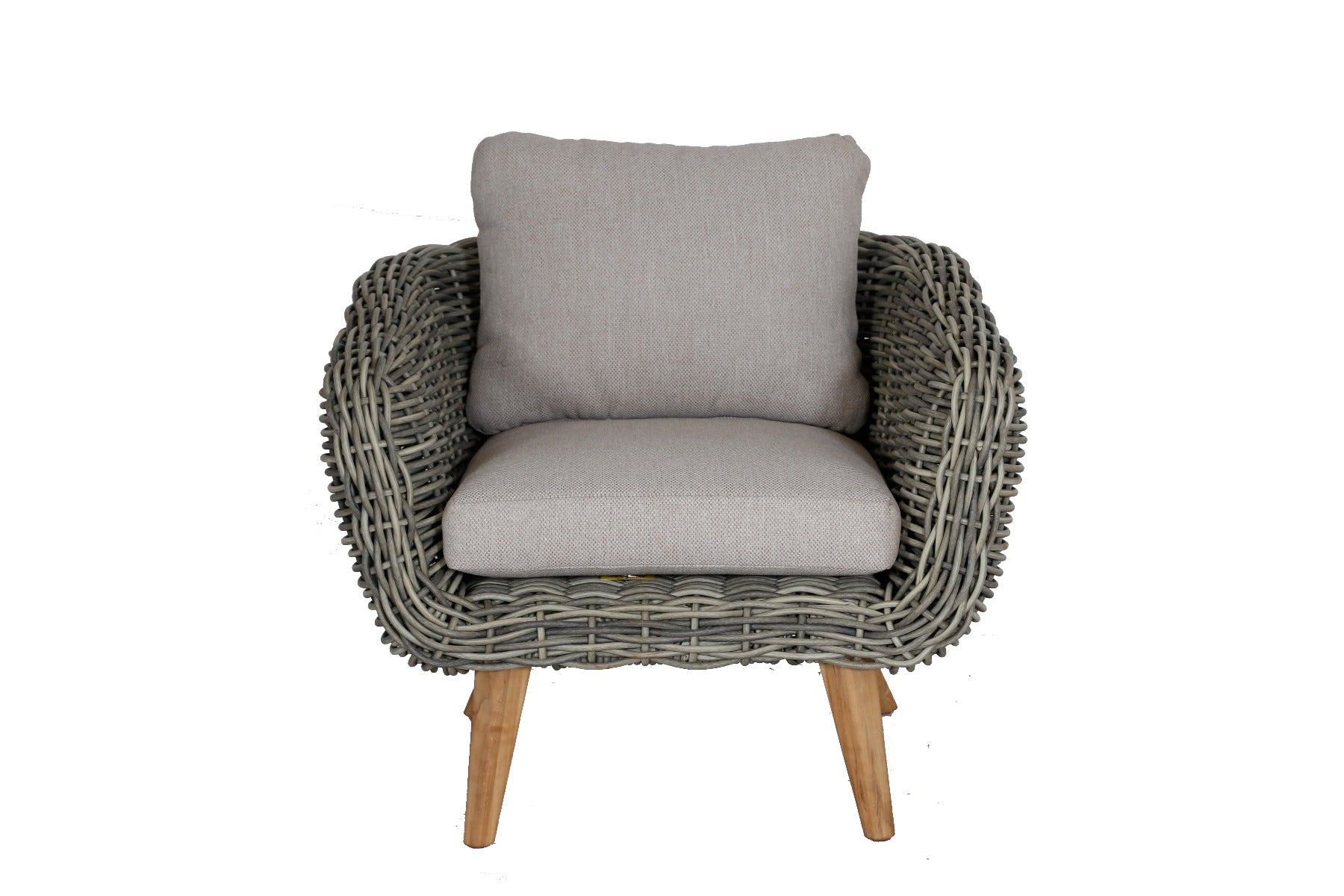 SERRANO LOUNGESET 4-DELIG ALU GRIJS / WICKER ROUND 10MM GREEN FADED GREY / ACACIA LIGHT TEAK LOOK