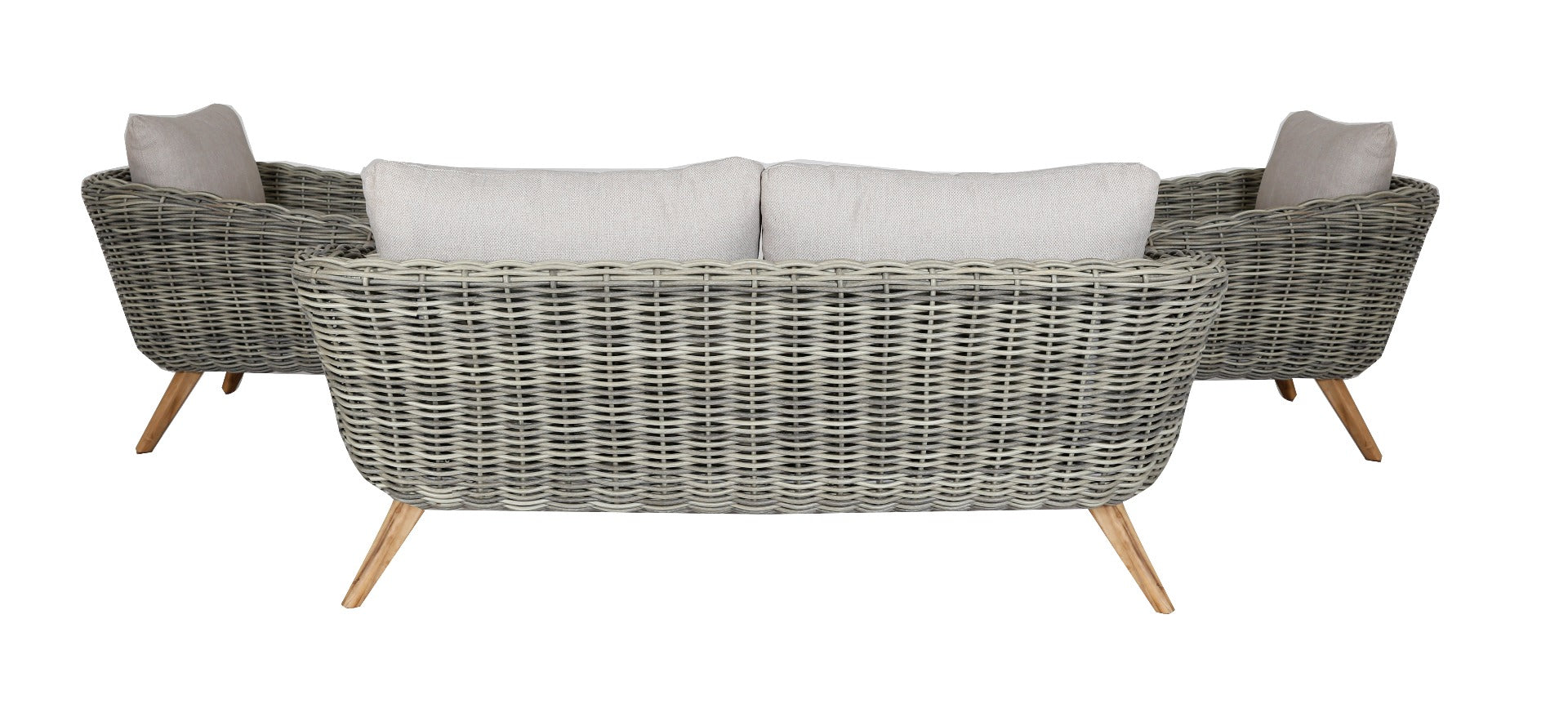 SERRANO LOUNGESET 4-DELIG ALU GRIJS / WICKER ROUND 10MM GREEN FADED GREY / ACACIA LIGHT TEAK LOOK