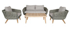 SERRANO LOUNGESET 4-DELIG ALU GRIJS / WICKER ROUND 10MM GREEN FADED GREY / ACACIA LIGHT TEAK LOOK