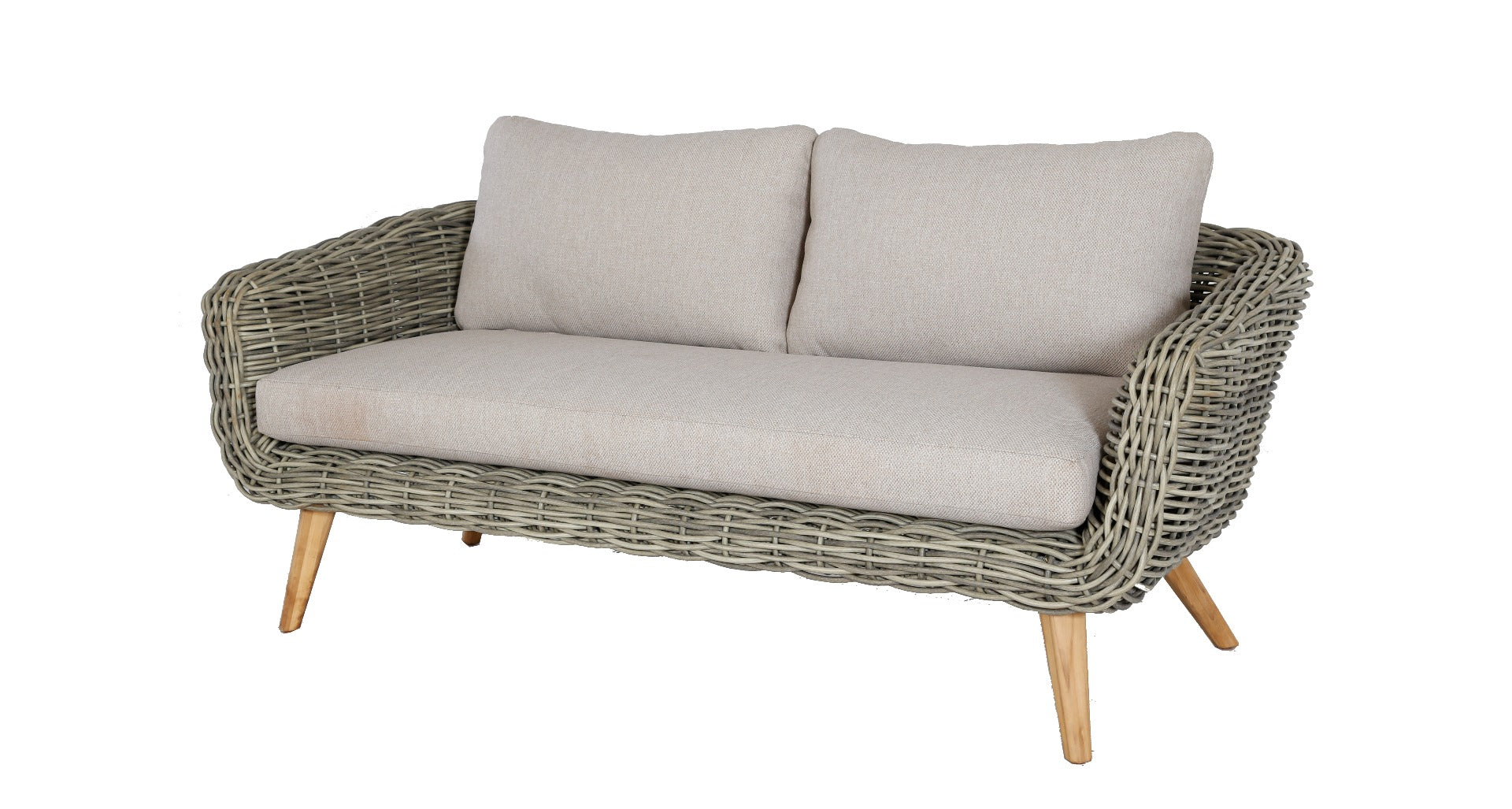 SERRANO LOUNGESET 4-DELIG ALU GRIJS / WICKER ROUND 10MM GREEN FADED GREY / ACACIA LIGHT TEAK LOOK