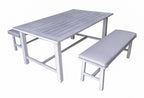 RAVELLO DINING SET 3PCS 2X BANK + TAFEL 177X102X75CM ACACIA FOSSIL GREY ROYAL STONE GREY KUSSENS