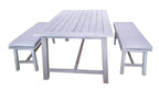 RAVELLO DINING SET 3PCS 2X BANK + TAFEL 177X102X75CM ACACIA FOSSIL GREY ROYAL STONE GREY KUSSENS