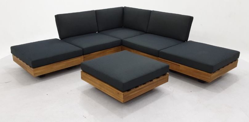 LOS ANGELES LOUNGE HOEKSTUK 984 STAAL ZWART / ACACIA LIGHT TEAK LOOK