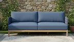 KOLBE 3-ZITS SOFA STAAL NAVY BLUE BRAIDED OUTDOOR 40MM ACACIA LIGHT TEAK LOOK SERVAL NAVY BLUE KUSSENS