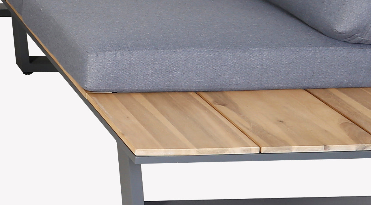 LOTA LOUNGE CORNER SET 3PCS ANTRACIET ALUMINIUM ACACIA TEAK LOOK ANTRACIET OLEFIN KUSSENS