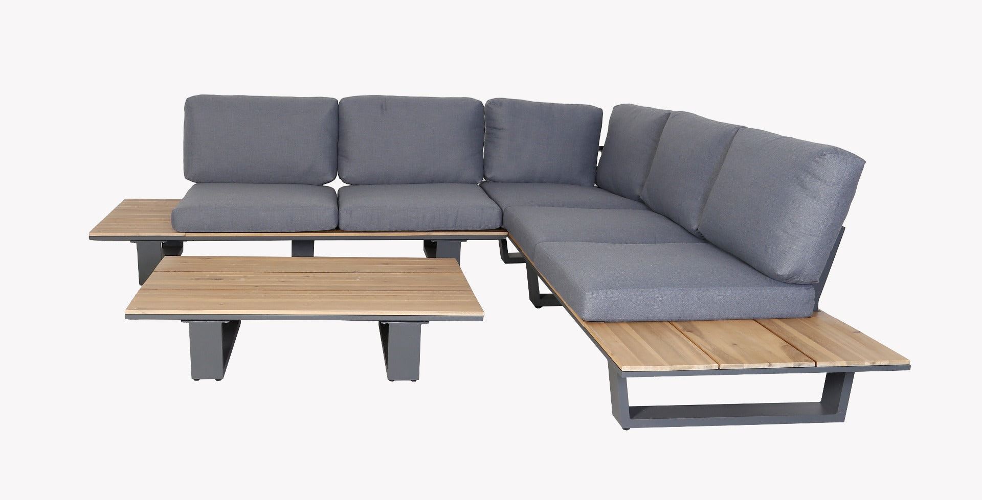 LOTA LOUNGE CORNER SET 3PCS ANTRACIET ALUMINIUM ACACIA TEAK LOOK ANTRACIET OLEFIN KUSSENS