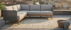 KOLBE LOUNGE HOEKSET STAAL LICHTGRIJS / BRAIDED ANTHRACITE 40MM / ACACIA LIGHT TEAK LOOK