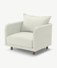 NAYAN LOUNGE CHAIR STAAL OYSTER ROPE OFF-WHITE ACACIA VINTAGE DARK TEAK LOOK ROYAL SAND KUSSENS