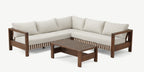 ZAMBRA LOUNGE CORNER SET 3PCS FLAT 30MM OFF-WHITE ACACIA VINTAGE DARK TEAK LOOK ROYAL SAND KUSSENS