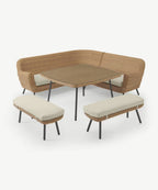 JONAH CORNER DINING SET 5PCS LINKS/RECHTS/2X BANK/TAFEL 130X130