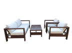 ZAMBRA LOUNGE SET 4PCS 2X FAUTEUIL + BANK + SALONTAFEL FLAT 30MM OFF-WHITE ACACIA VINTAGE DARK TEAK LOOK ROYAL SAND KUSSENS