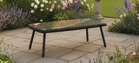 JONAH COFFEE TABLE 100X50X35CM STAAL DONKERGRIJS WICKER ROUND 3MM DONKERGRIJS ANTRACIET GLASPLAAT