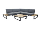 ALBUFEIRA MODULAIRE LOUNGE CORNER SET ALU ANTRACIET ACACIA LIGHT TEAK LOOK TEXTILENE ZWART ROYAL ANTHRACITE KUSSENS