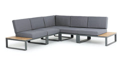 ALBUFEIRA MODULAIRE LOUNGE CORNER SET ALU ANTRACIET ACACIA LIGHT TEAK LOOK TEXTILENE ZWART ROYAL ANTHRACITE KUSSENS