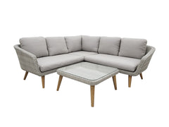 MIRA LOUNGE HOEKSET 3-DELIG ALU LICHTGRIJS / WICKER NATURAL WHITE-GREY / ACACIA LIGHT TEAK LOOK