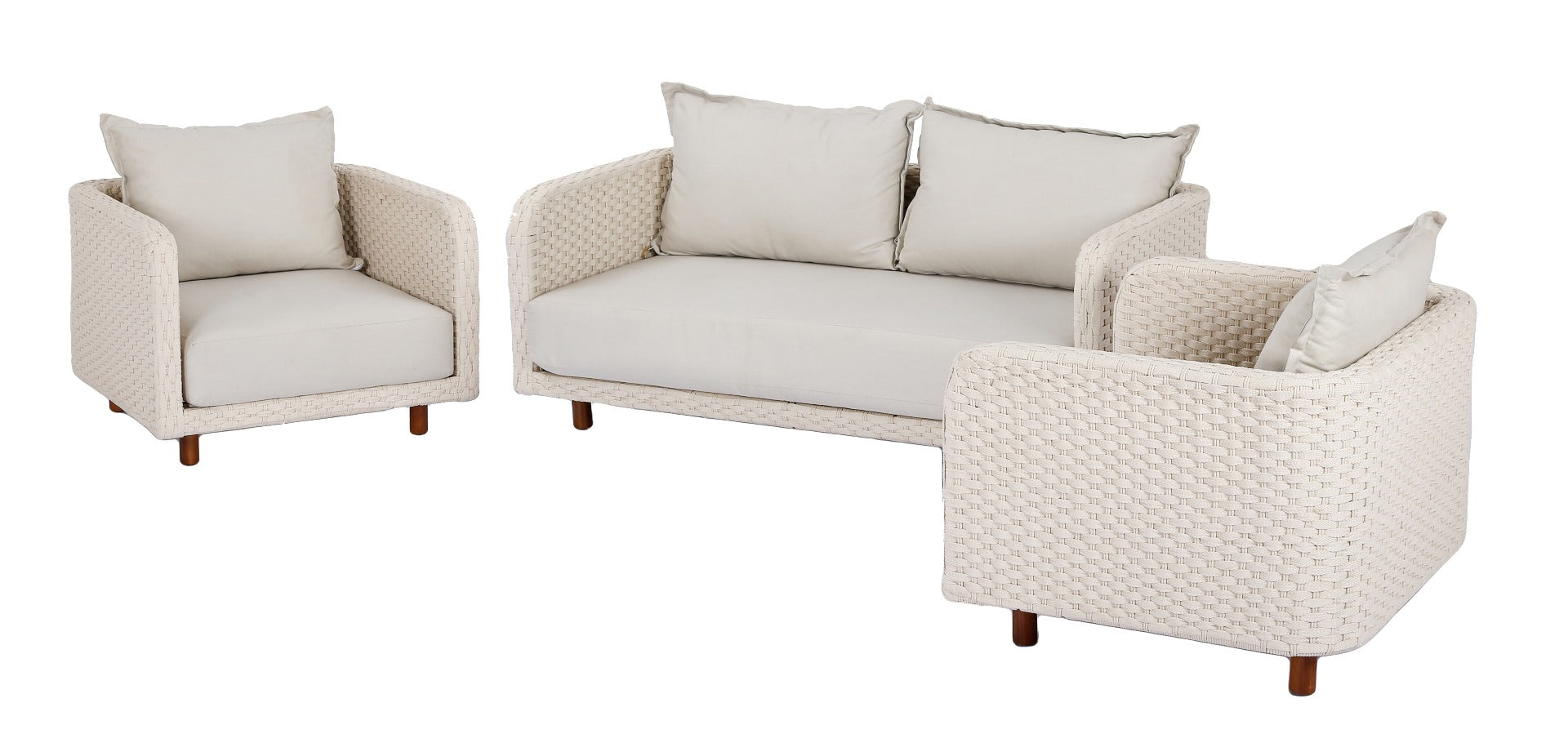NAYAN LOUNGESET 3-DELIG STAAL OYSTER / ROPE OFF WHITE / ACACIA VINTAGE DARK TEAK LOOK