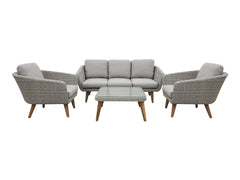 MIRE LOUNGE SET ALU LICHTGRIJS WICKER HALFROUND 7MM NATURAL WHITE GREY ACACIA LIGHT TEAK LOOK FSC 100% ROYAL STONE GREY KUSSENS