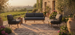 MAUI LOUNGESET 1263 ALU ZWART / WICKER BANANA LEAF 5MM ZWART / ACACIA TEAK LOOK