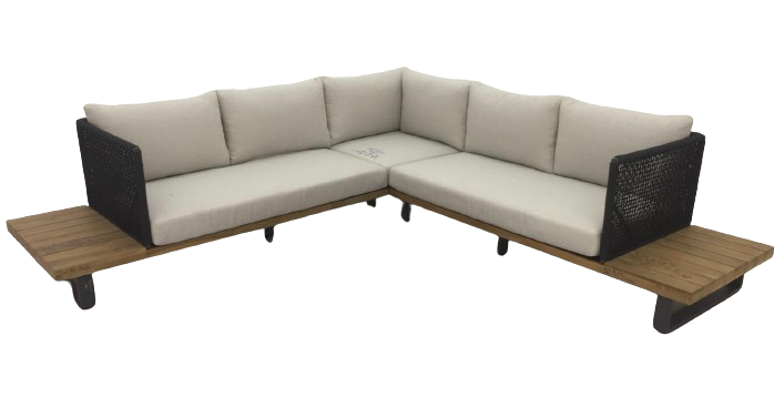 TENERIFE LOUNGE CORNER SET 2PCS ALU ANTRACIET ROPE ANTRACIET ACACIA TEAK LOOK ROYAL SAND KUSSENS