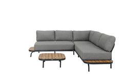 PORTO LOUNGE CORNER SET PROMO STAAL POWDER COATED ANTRACIET RAL 7016 ACACIA LIGHT TEAK LOOK FONTELINA KUSSENS