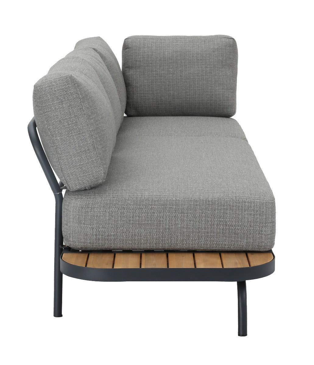 PORTO LOUNGE CORNER SET PROMO STAAL POWDER COATED ANTRACIET RAL 7016 ACACIA LIGHT TEAK LOOK FONTELINA KUSSENS