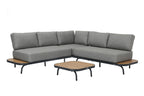 PORTO LOUNGE CORNER SET PROMO STAAL POWDER COATED ANTRACIET RAL 7016 ACACIA LIGHT TEAK LOOK FONTELINA KUSSENS