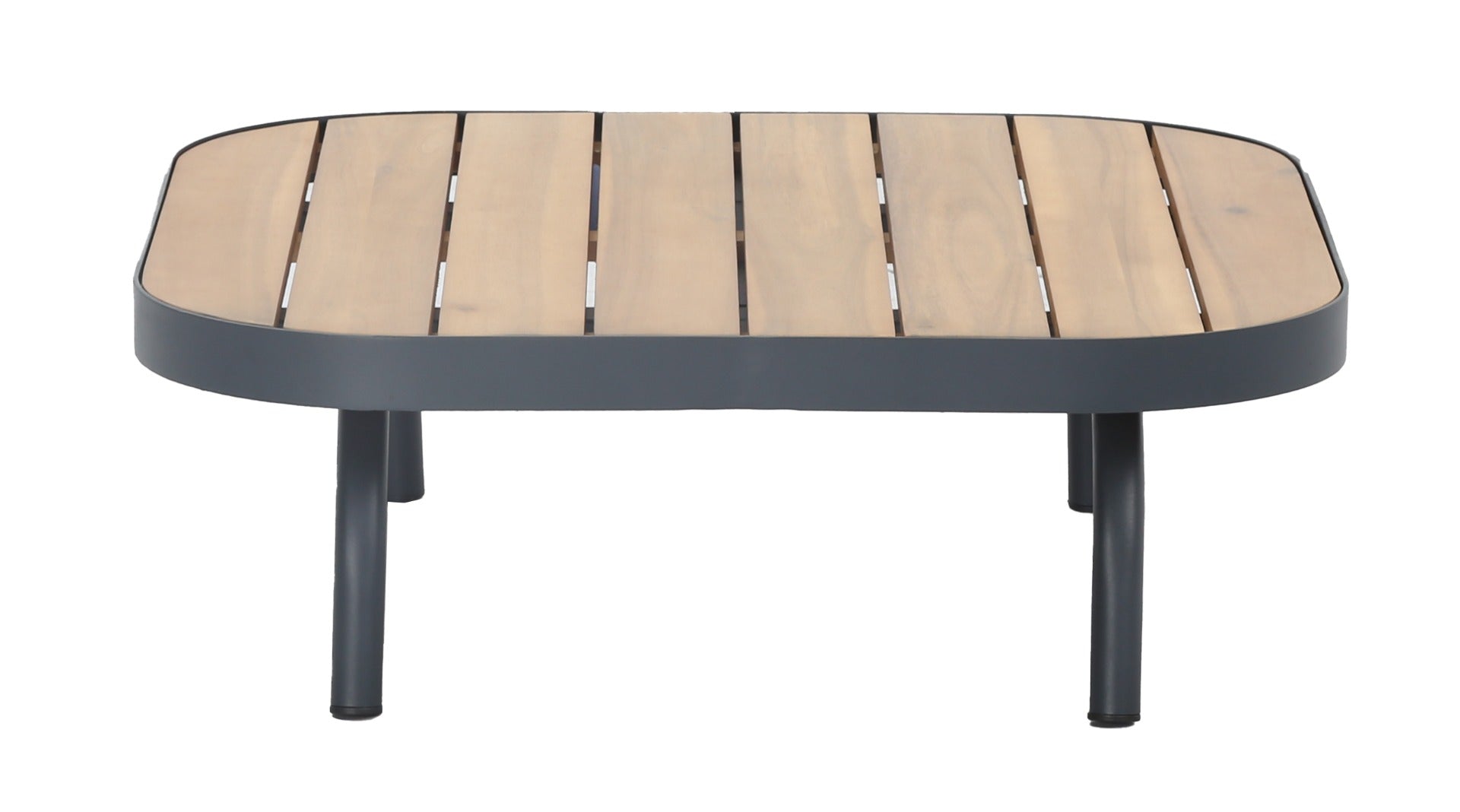 PORTO LOUNGE CORNER SET PROMO STAAL POWDER COATED ANTRACIET RAL 7016 ACACIA LIGHT TEAK LOOK FONTELINA KUSSENS