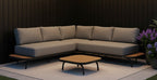 PORTO LOUNGE CORNER SET PROMO STAAL POWDER COATED ANTRACIET RAL 7016 ACACIA LIGHT TEAK LOOK FONTELINA KUSSENS