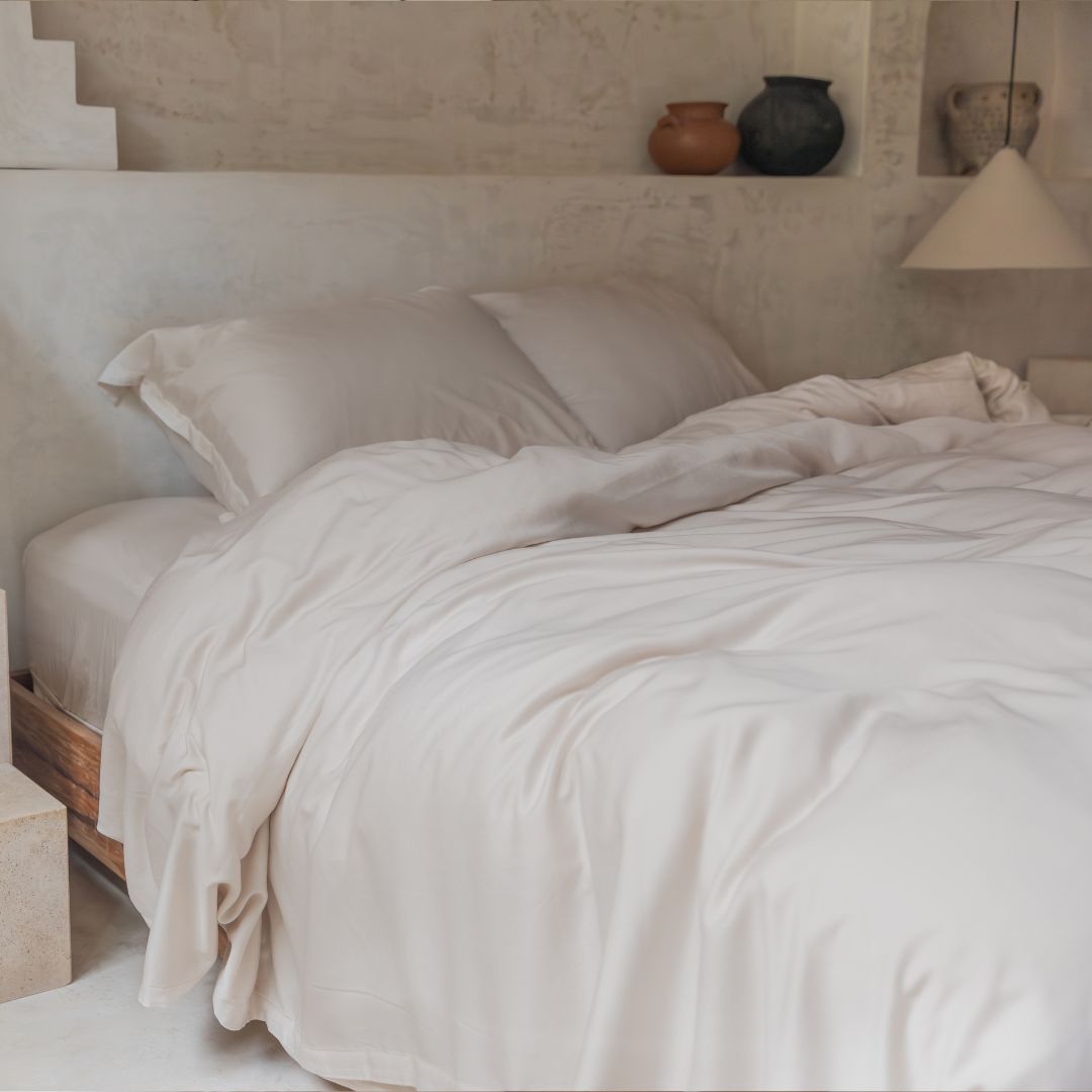 COCO & CICI TENCEL TWILL DEKBEDOVERTREK BEIGE LITS JUMEAUX 260 X 220 CM + 2 KUSSENSLOPEN 60 X 70 CM