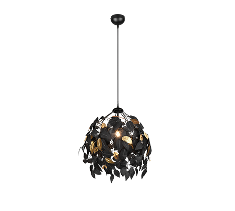 REALITY HANGLAMP LEAVY METAAL/KUNSTSTOF ZWART/GOUD 38 CM