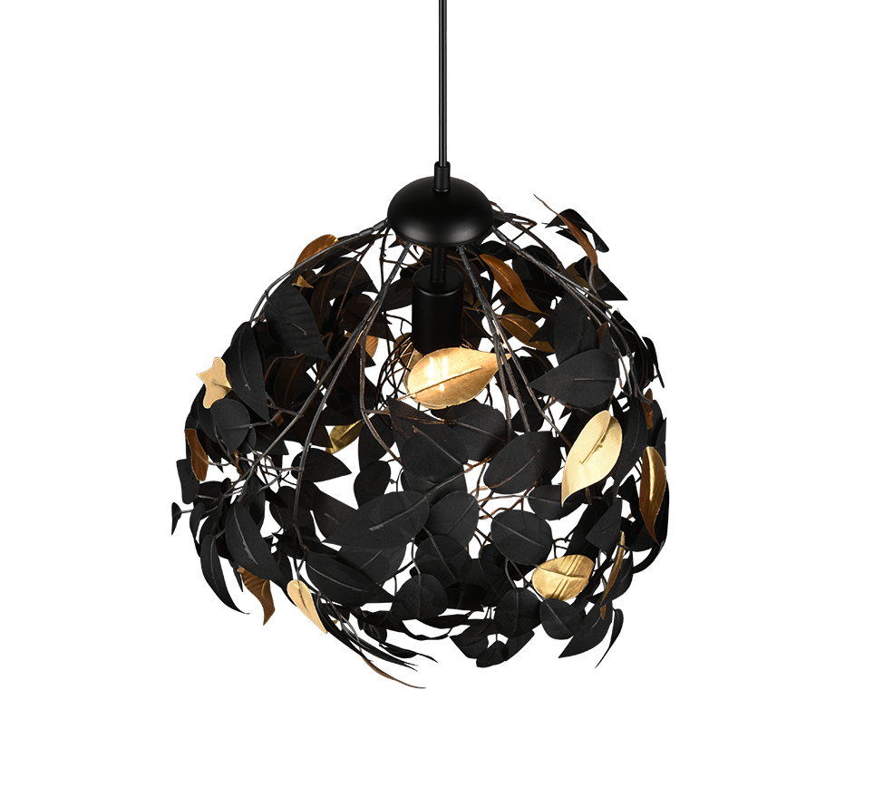 REALITY HANGLAMP LEAVY METAAL/KUNSTSTOF ZWART/GOUD 38 CM