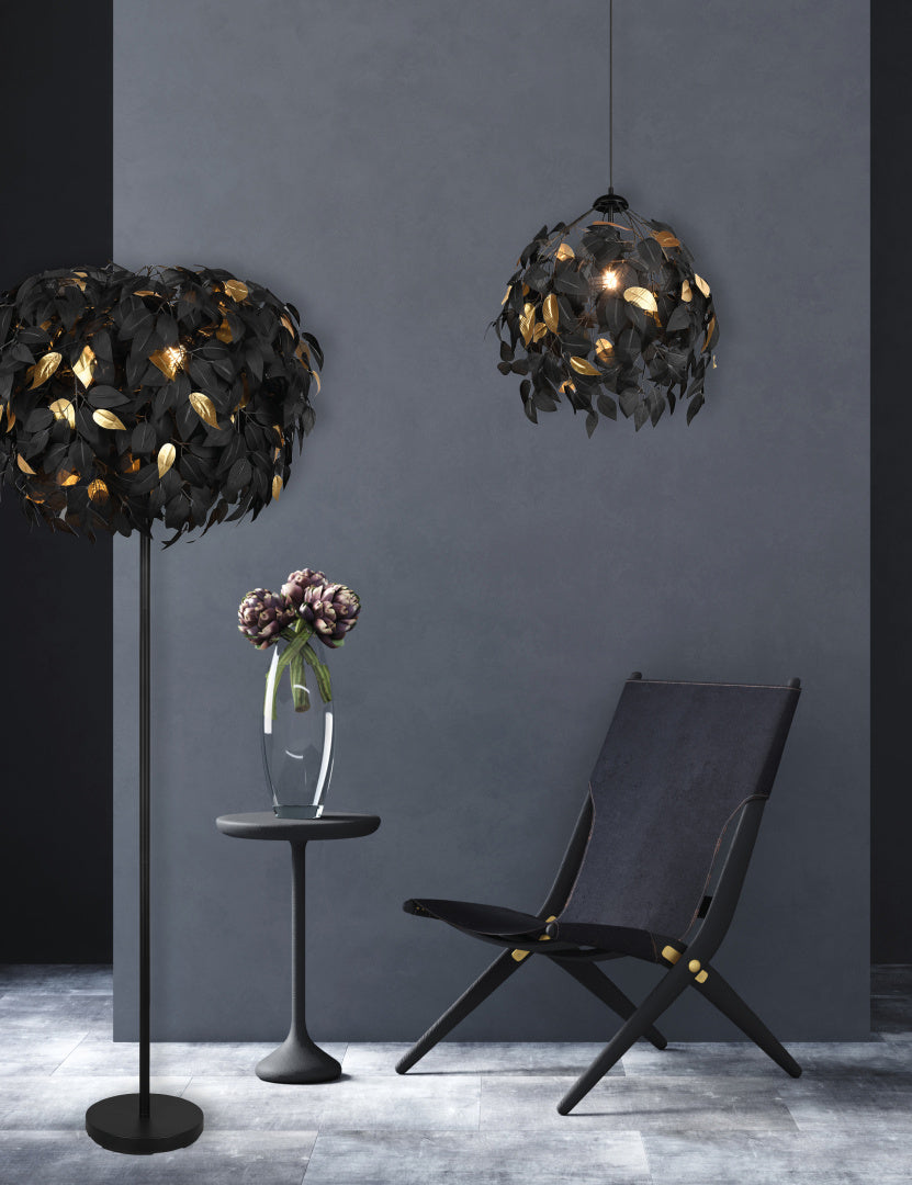 REALITY HANGLAMP LEAVY METAAL/KUNSTSTOF ZWART/GOUD 38 CM