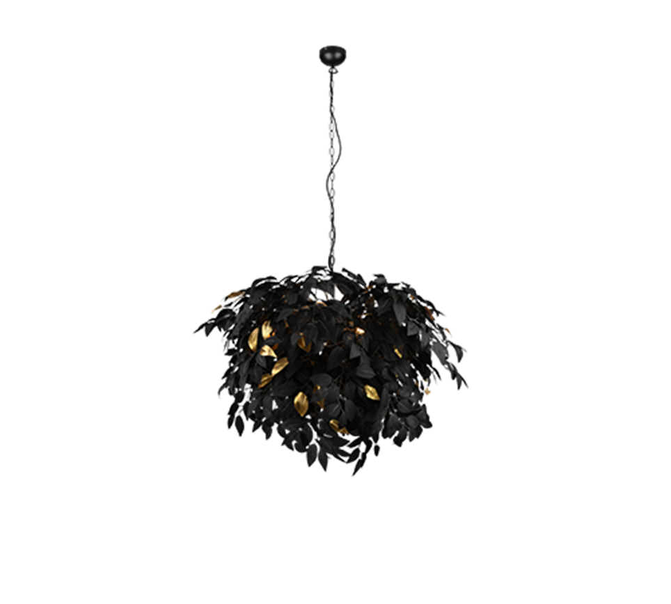 REALITY HANGLAMP LEAVY METAAL/KUNSTSTOF ZWART/GOUD 70 CM