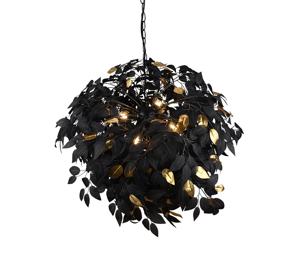 REALITY HANGLAMP LEAVY METAAL/KUNSTSTOF ZWART/GOUD 70 CM