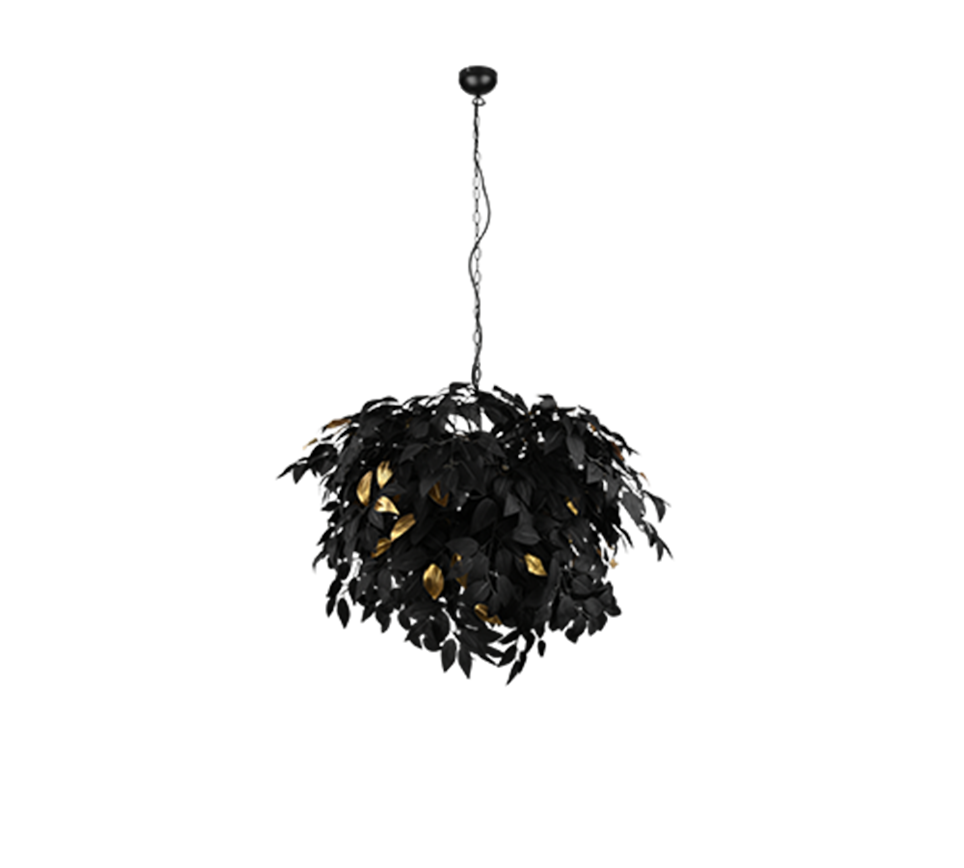 REALITY HANGLAMP LEAVY METAAL/KUNSTSTOF ZWART/GOUD 70 CM