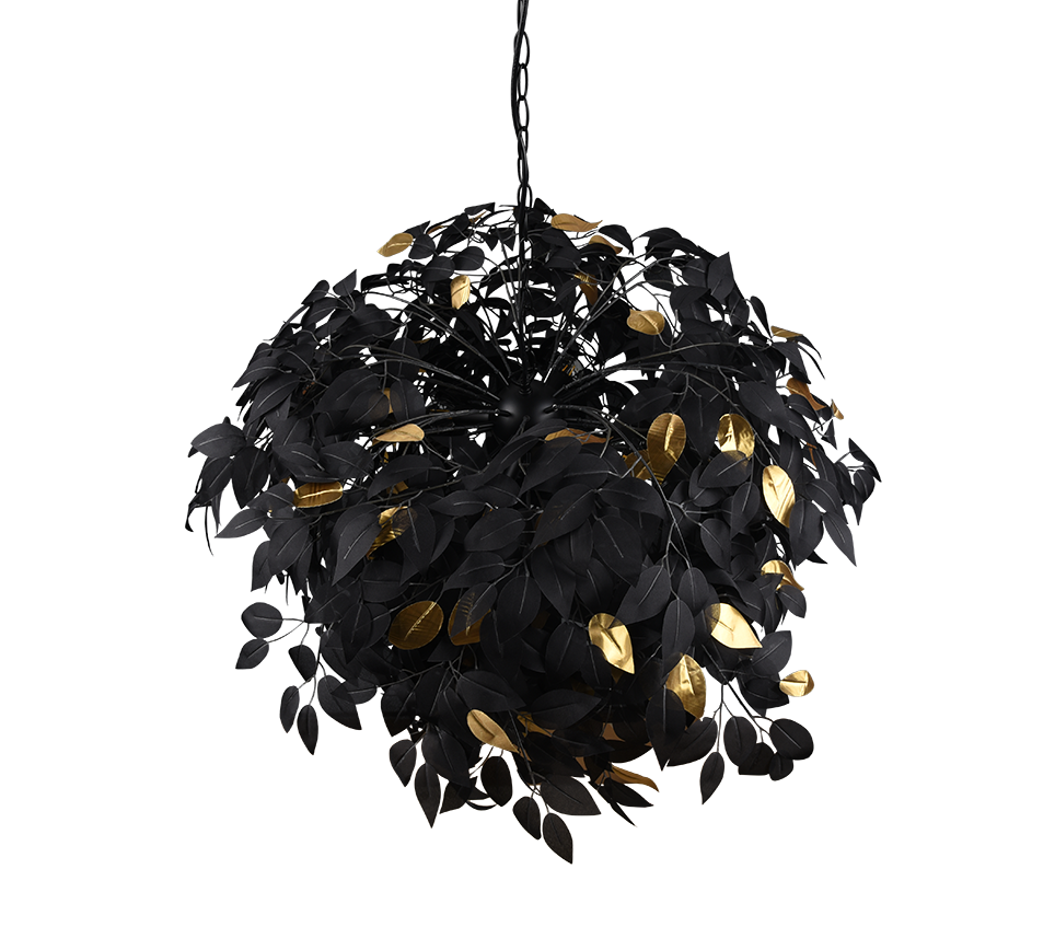 REALITY HANGLAMP LEAVY METAAL/KUNSTSTOF ZWART/GOUD 70 CM