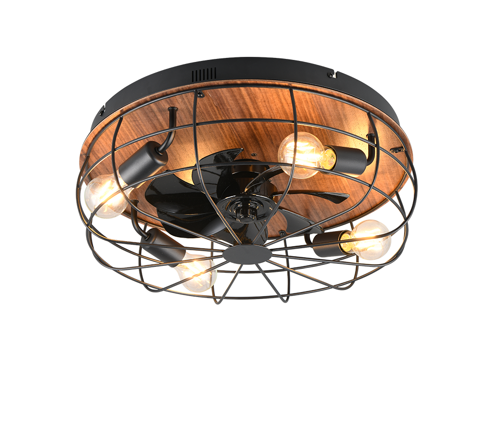 REALITY PLAFONDVENTILATOR TRONDHEIM METAAL ZWART/HOUT 48 CM
