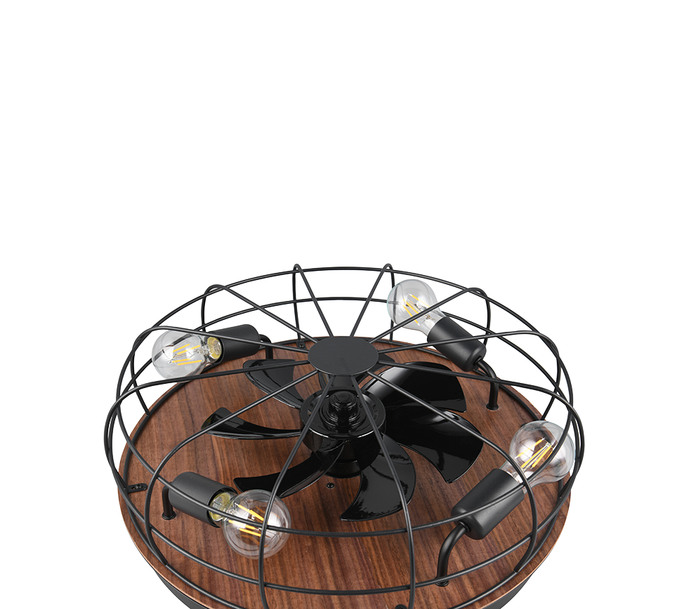 REALITY PLAFONDVENTILATOR TRONDHEIM METAAL ZWART/HOUT 48 CM