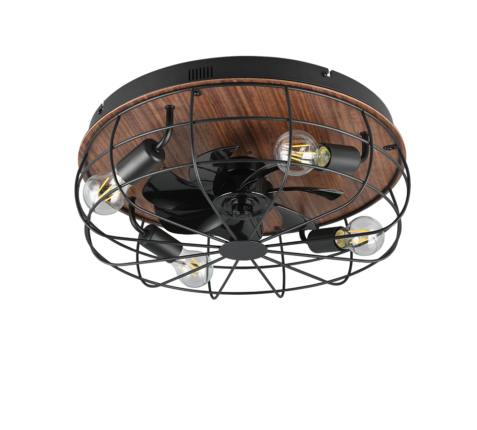 REALITY PLAFONDVENTILATOR TRONDHEIM METAAL ZWART/HOUT 48 CM
